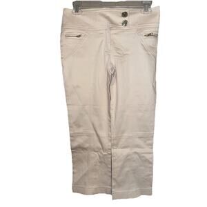 Women’s Cache Khaki Dress Pants Flat Front Buttons And Back Leg Zips Sz 2 Soft